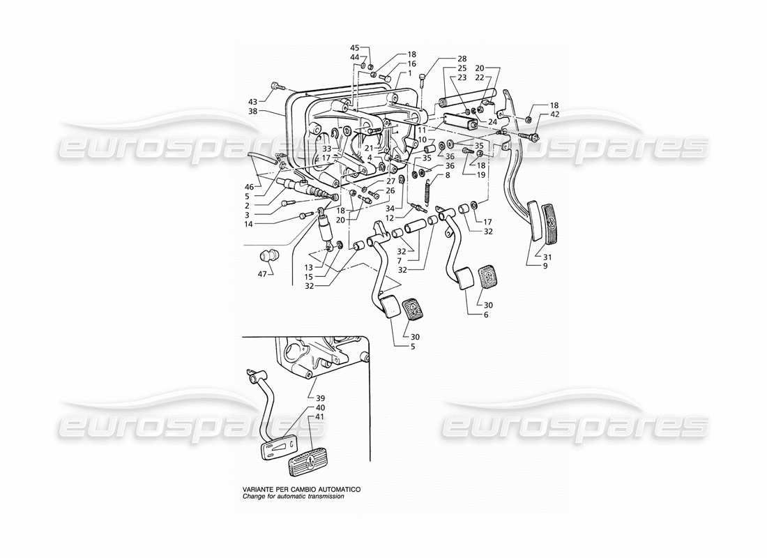 maserati qtp v6 (1996) pedal assy and clutch pump (rhd) part diagram