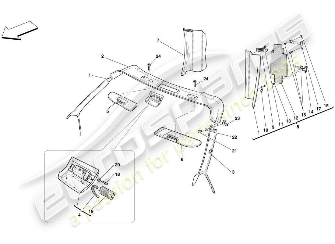 ferrari f430 scuderia spider 16m (rhd) dachhimmelverkleidung und zubehör teilediagramm