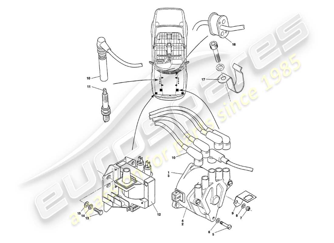 aston martin v8 volante (2000) teilediagramm für elektrische motorkomponenten