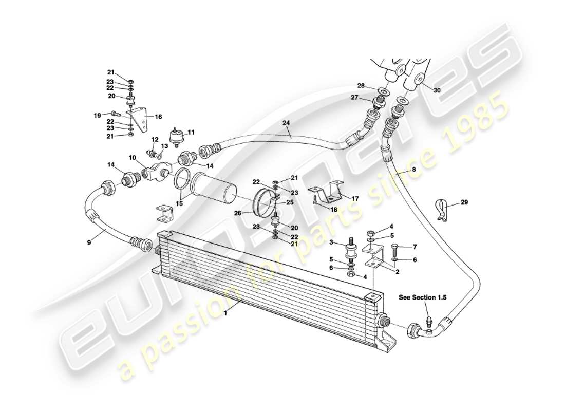 aston martin v8 volante (2000) teilediagramm des ölkühlsystems