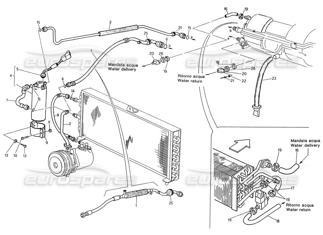 maserati 222 / 222e biturbo teilediagramm für die linke lenkung der klimaanlage (nach modifikation)