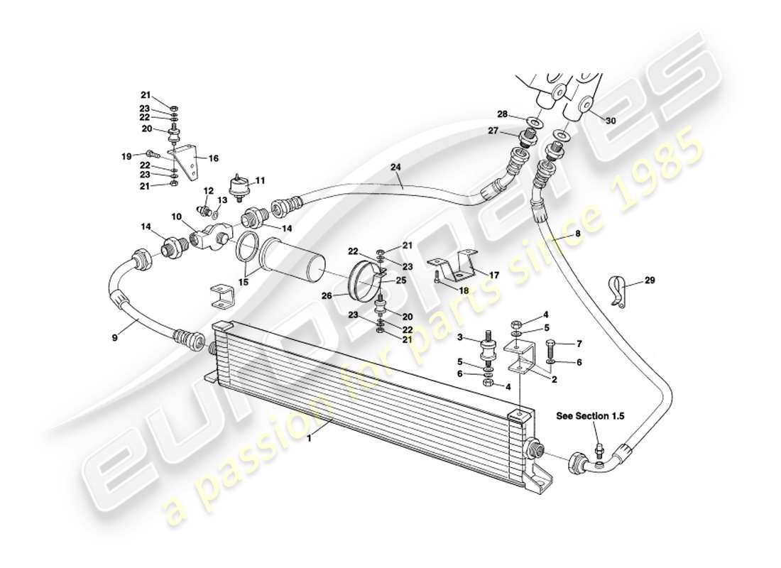 aston martin v8 volante (1999) teilediagramm des ölkühlsystems