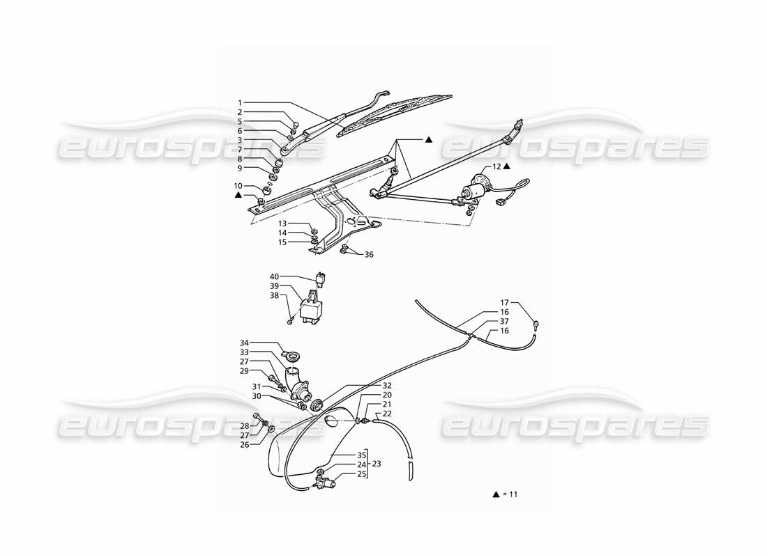 maserati ghibli 2.8 (abs) teilediagramm für scheibenwischer-/ scheibe (rechtsantrieb)