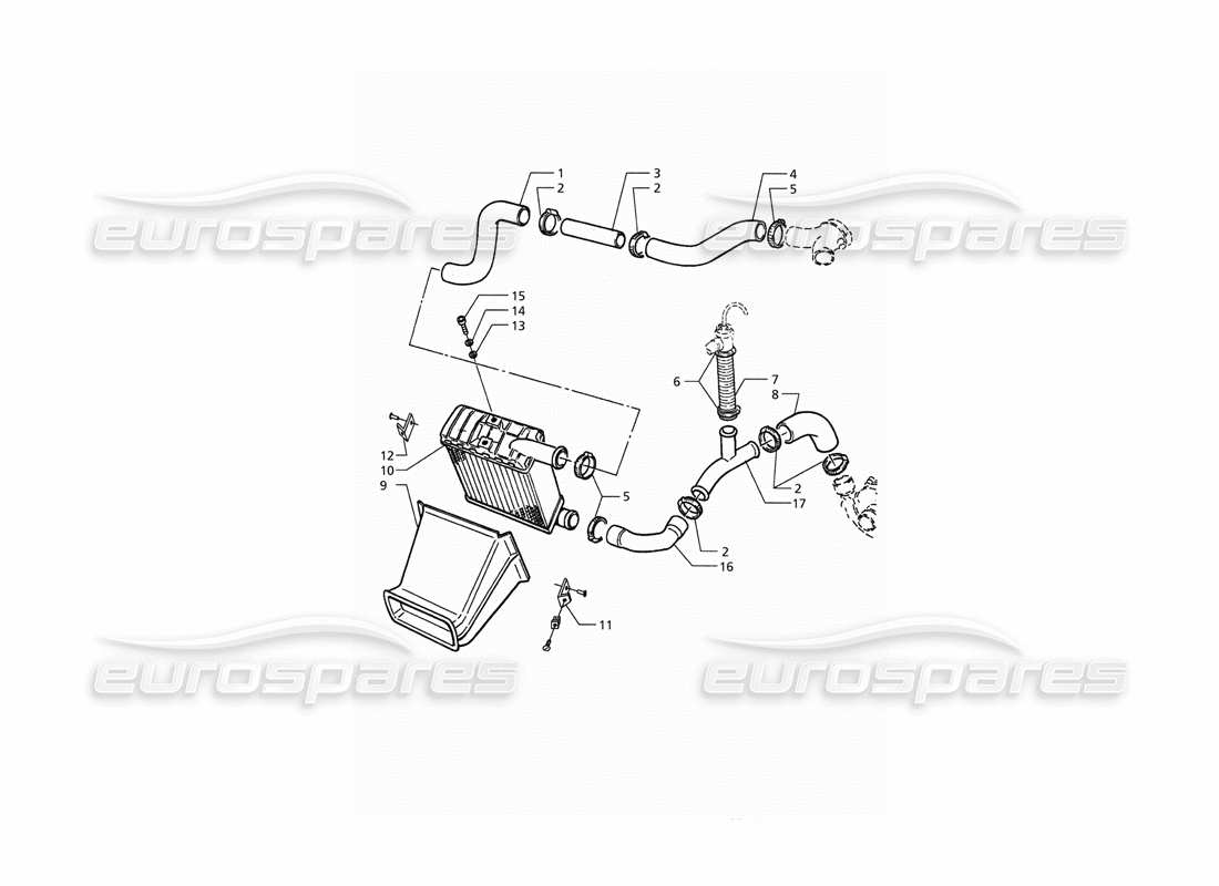 maserati qtp. 3.2 v8 (1999) teilediagramm für wärmetauscherrohre, rechte seite