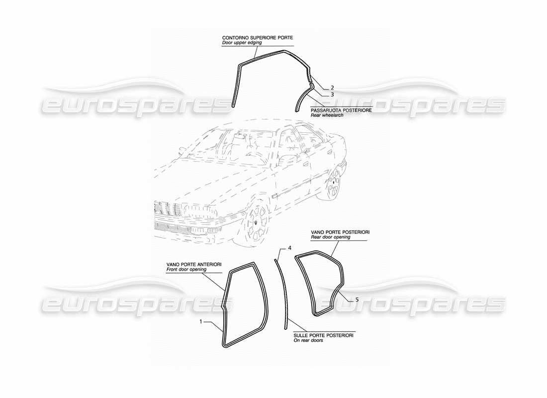 maserati qtp v8 (1998) teilediagramm für externe dichtungen