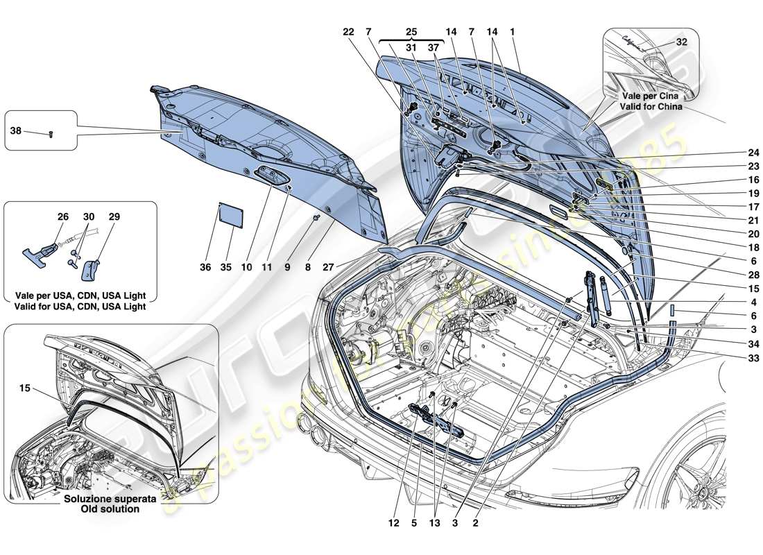 ferrari california t (europe) heckdeckel und öffnungsmechanismus teilediagramm