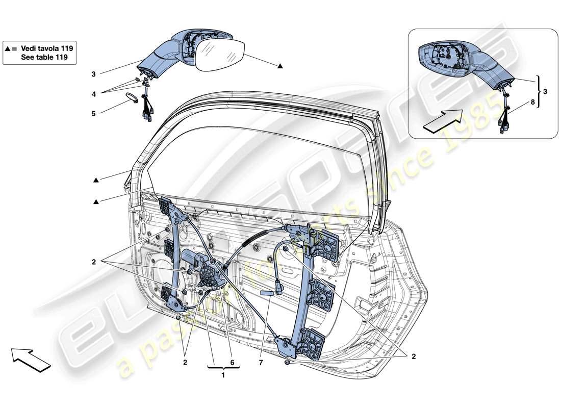 ferrari 488 gtb (europe) türen – elektrische fensterheber und rückspiegel teilediagramm