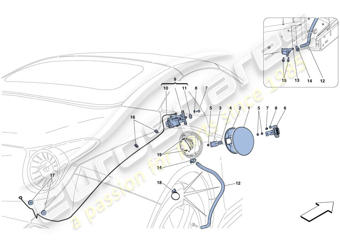 ferrari california t (europe) kraftstoffeinfüllklappe und bedienelemente teilediagramm