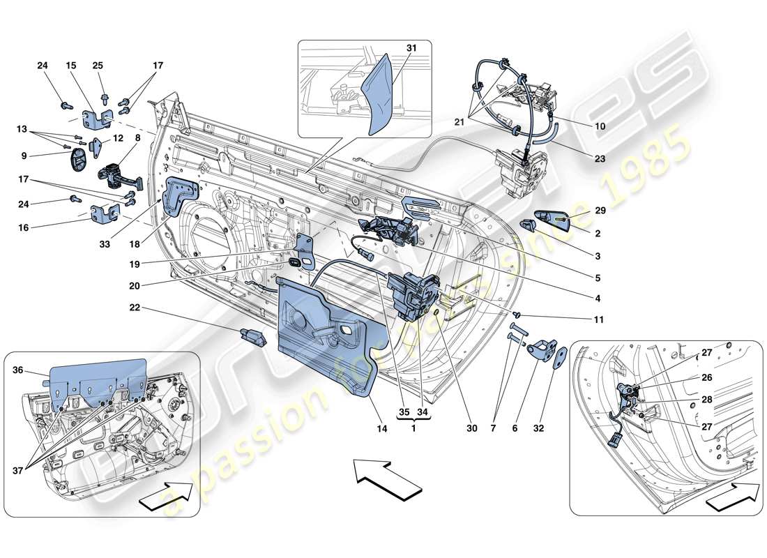 ferrari f12 tdf (rhd) türen - öffnungsmechanismen und scharniere ersatzteildiagramm