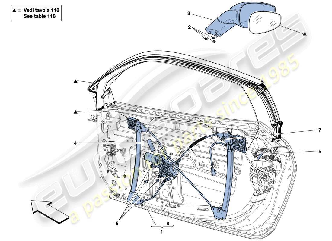 ferrari 458 speciale (europe) türen - elektrische fensterheber und rückspiegel ersatzteildiagramm