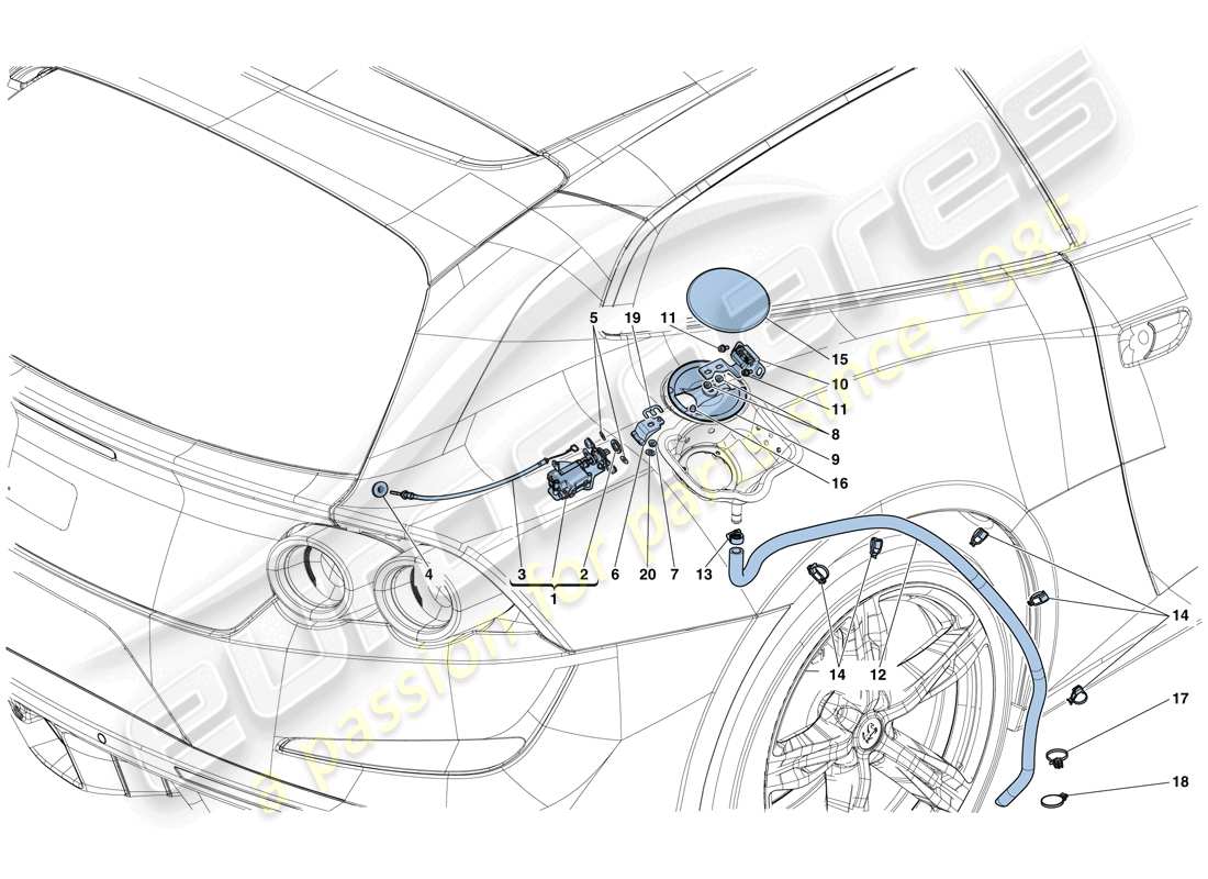 ferrari gtc4 lusso t (rhd) tankklappe und bedienelemente teilediagramm