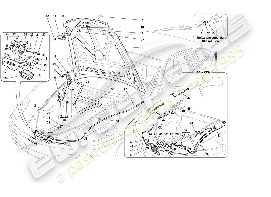 ferrari f430 coupe (usa) vorderer deckel und öffnungsmechanismus teilediagramm