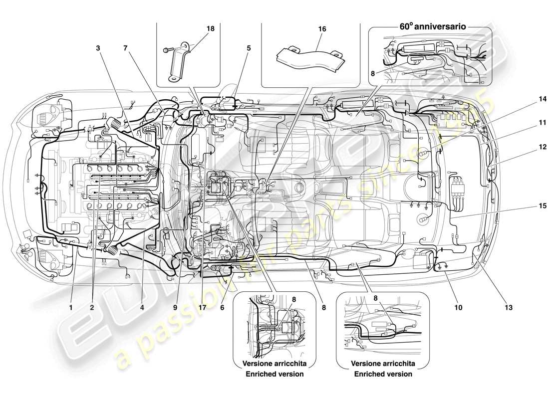 ferrari 612 sessanta (usa) teilediagramm des elektrischen systems