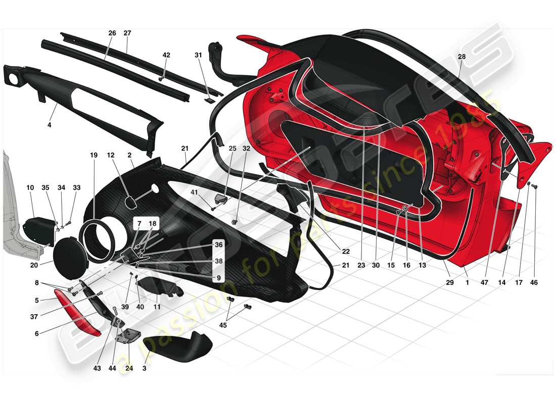 ferrari laferrari (usa) türen – unterkonstruktion und verkleidung teilediagramm