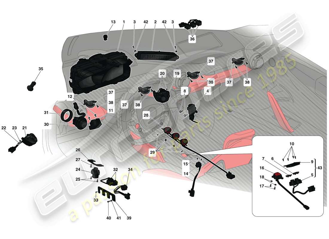 ferrari laferrari (usa) armaturenbrett- und tunnelinstrumente ersatzteildiagramm