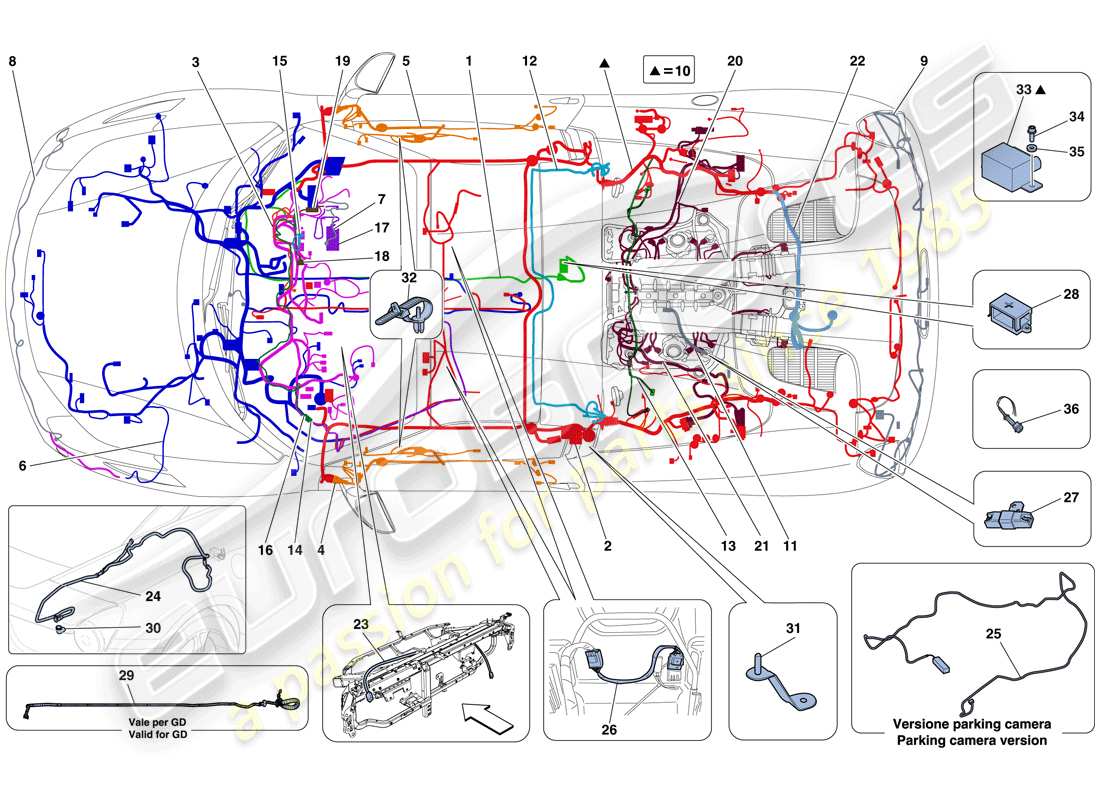 ferrari 458 spider (europe) hauptkabelsträge teilediagramm