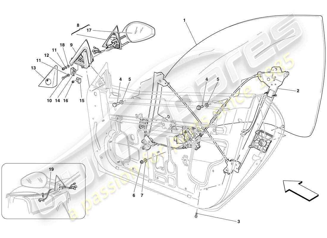 ferrari 599 gto (rhd) türen – elektrische fensterheber und rückspiegel teilediagramm