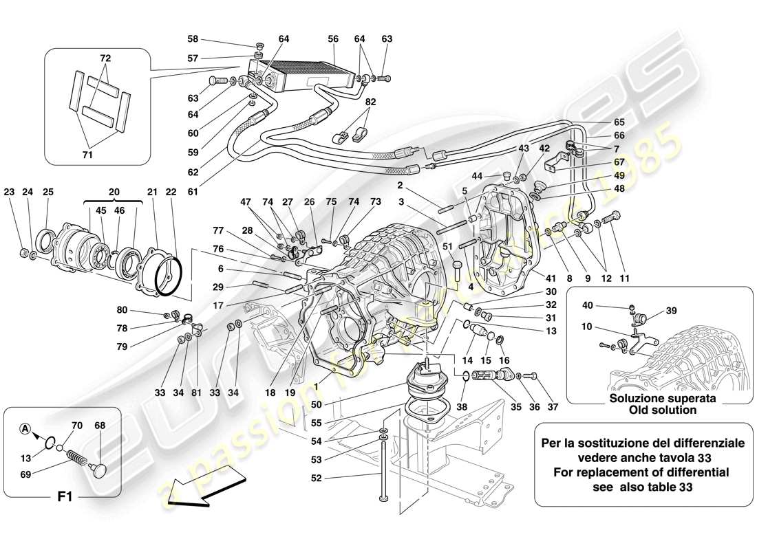 ferrari 599 gtb fiorano (usa) differentialgehäuse- und getriebekühler teilediagramm