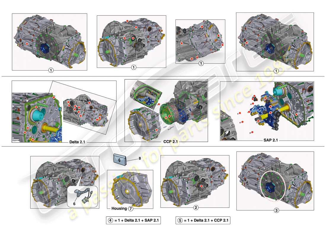 ferrari 488 spider (rhd) getriebe-reparatursatz ersatzteildiagramm