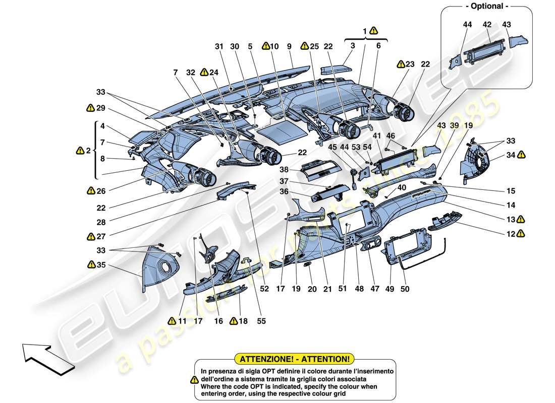 ferrari gtc4 lusso (rhd) armaturenbrett - verkleidung ersatzteildiagramm