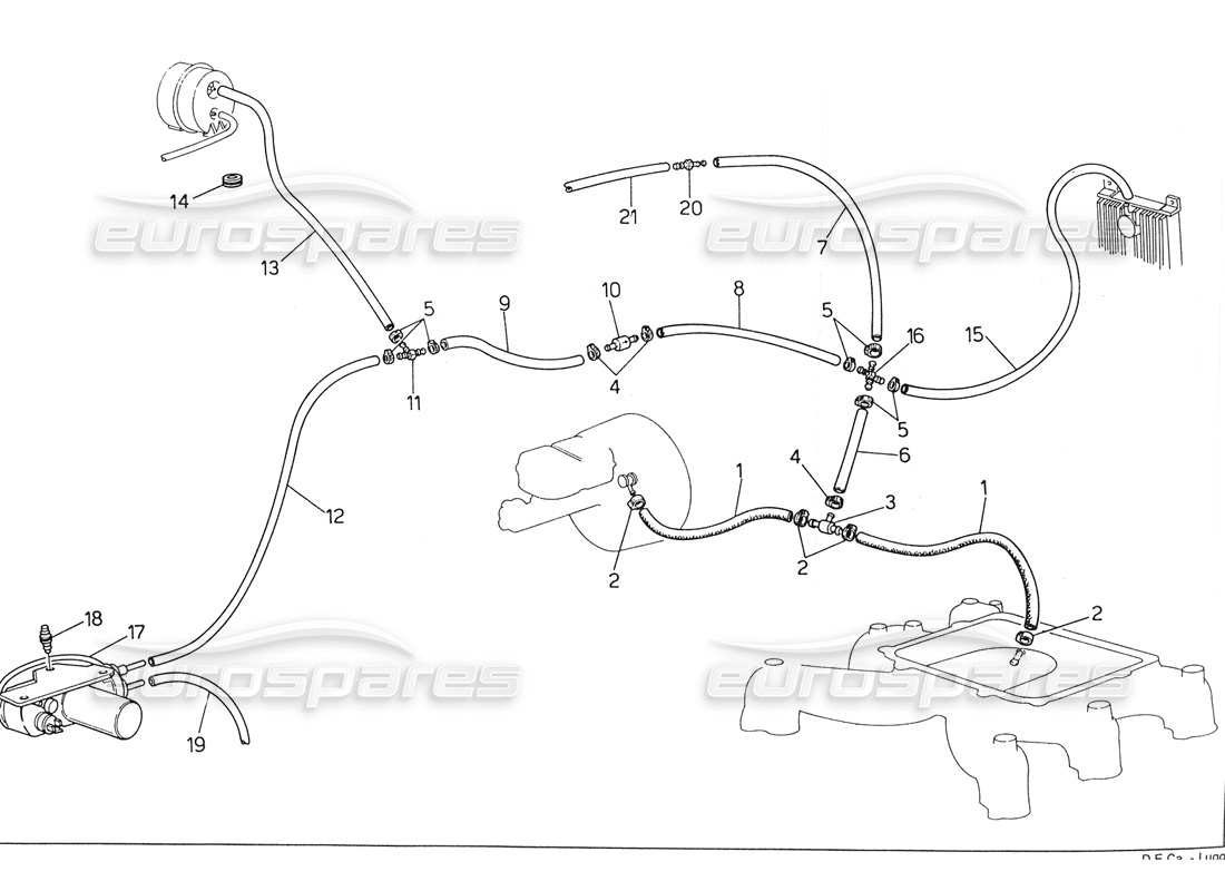 maserati biturbo spider teilediagramm für das verdunstungssystem (rechte lenkung ohne lambdafühler)