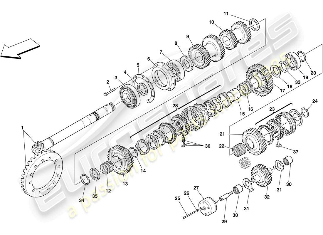 ferrari f430 coupe (rhd) sekundärwellenzahnräder ersatzteildiagramm