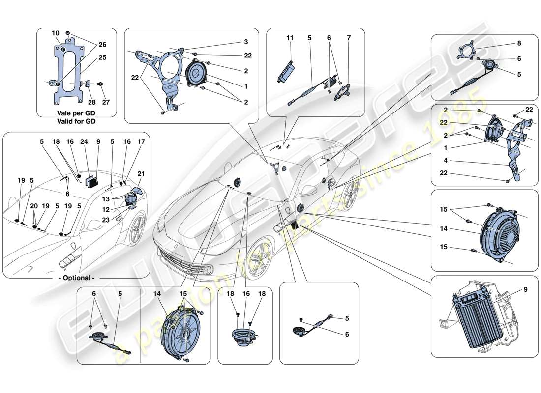 ferrari gtc4 lusso (europe) audio-lautsprechersystem - teilediagramm