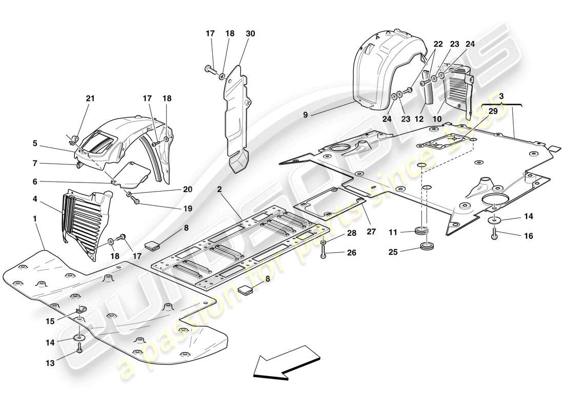 ferrari f430 scuderia (rhd) flache unterboden- und radkasten-ersatzteildiagramm