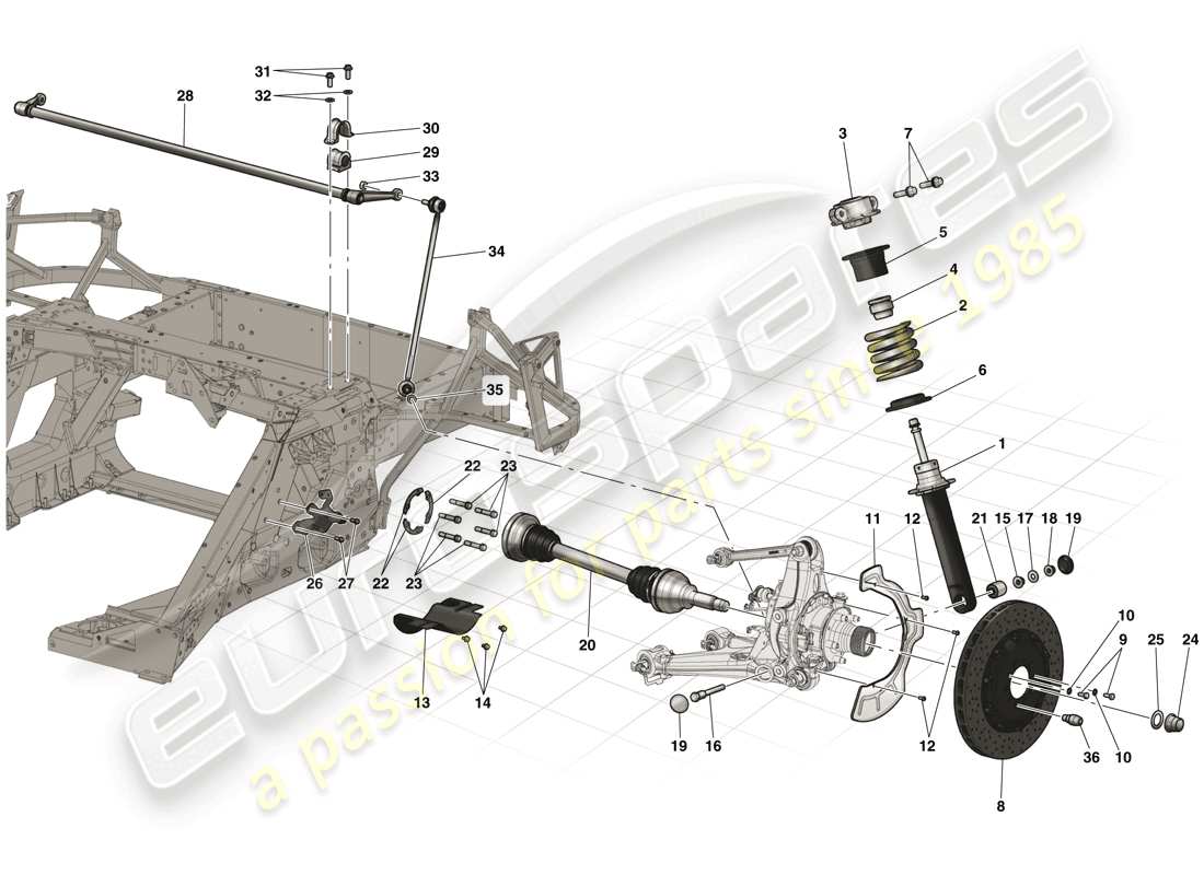 ferrari laferrari (usa) hinterradaufhängung - teilediagramm stoßdämpfer und bremsscheibe