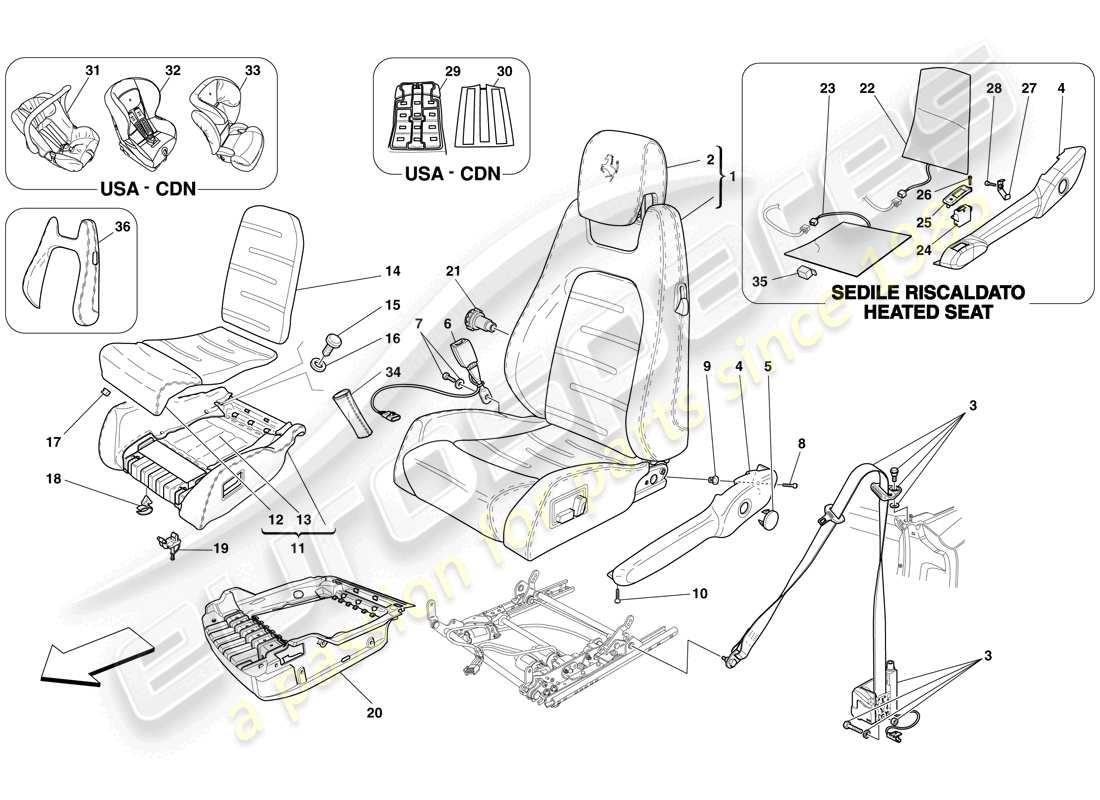 ferrari f430 spider (rhd) elektrischer sitz - sicherheitsgurte ersatzteildiagramm