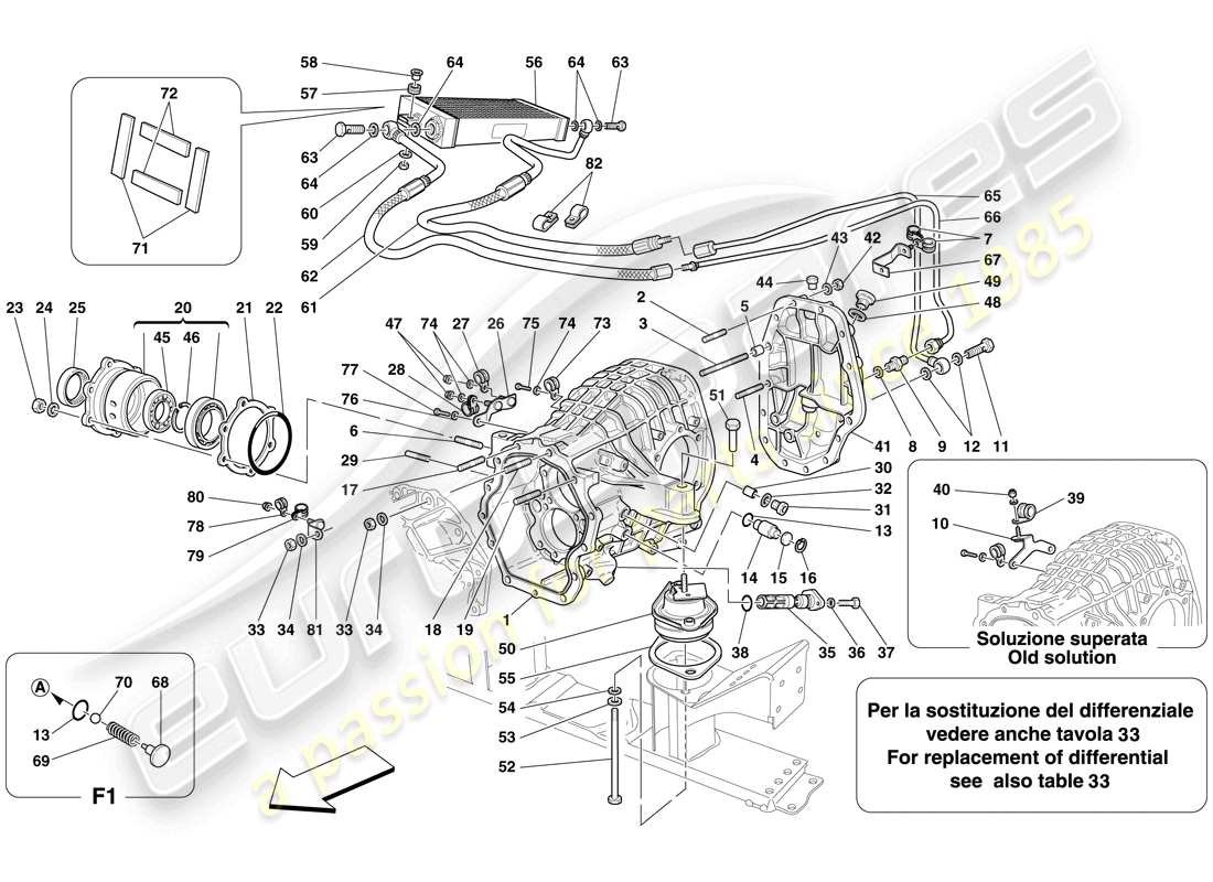 ferrari 599 gtb fiorano (rhd) differentialgehäuse- und getriebekühler teilediagramm
