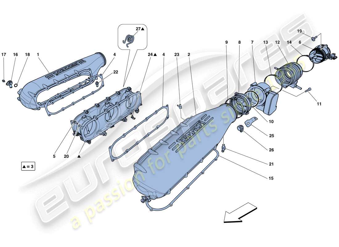 ferrari 458 spider (rhd) intake manifold cover part diagram