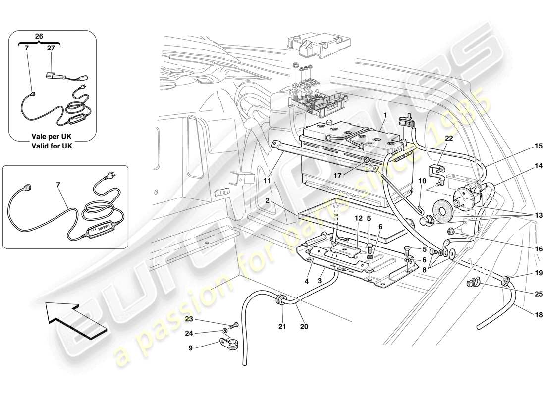 ferrari 599 gto (rhd) batterie teilediagramm