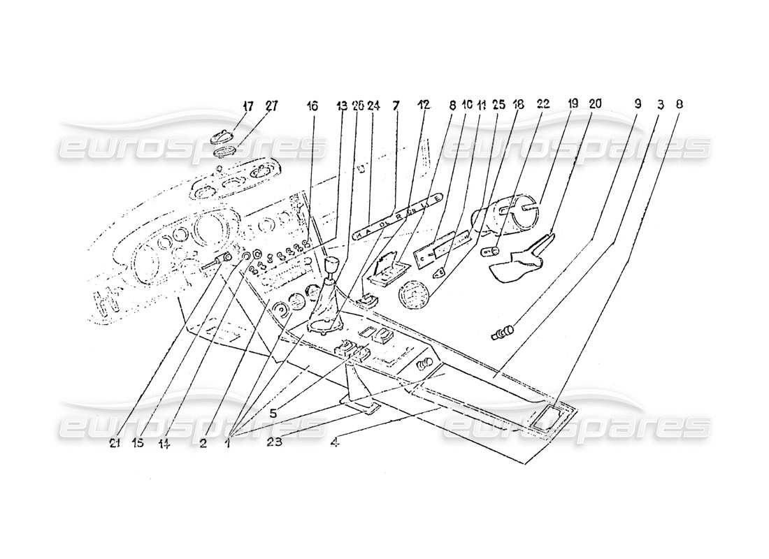 ferrari 365 gt 2+2 (coachwork) innenraumschalter - lüftungsschlitze und verkleidungsteilediagramm
