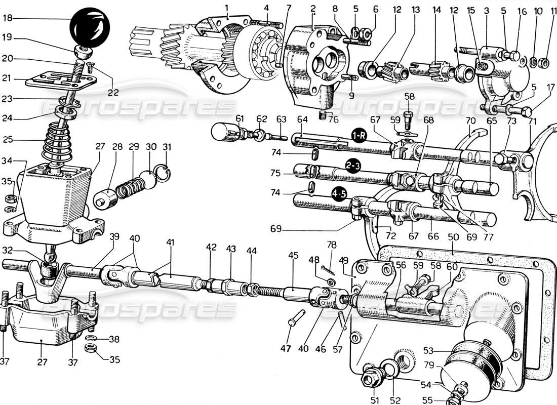 ferrari 365 gtb4 daytona (1969) getriebesteuerung und ölpumpe (1974 revision) teilediagramm