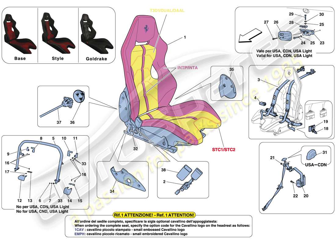 ferrari 458 speciale (usa) rennsitz und überrollbügel teilediagramm