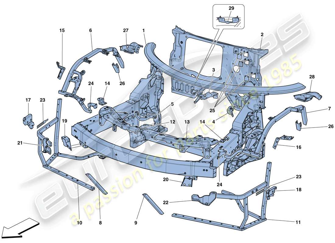 ferrari 488 gtb (usa) fahrgestell – komplette frontstruktur und paneele teilediagramm