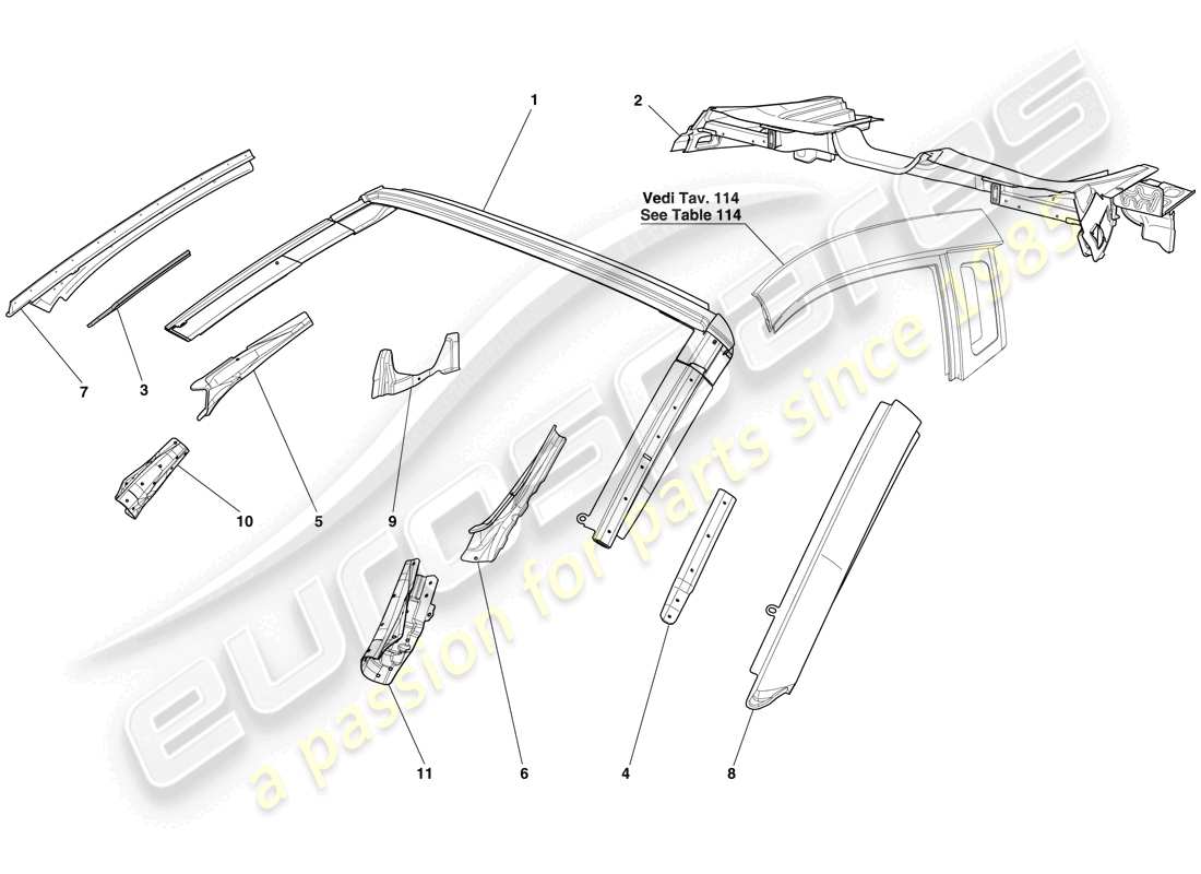 ferrari 599 sa aperta (rhd) karosserie - dach teilediagramm