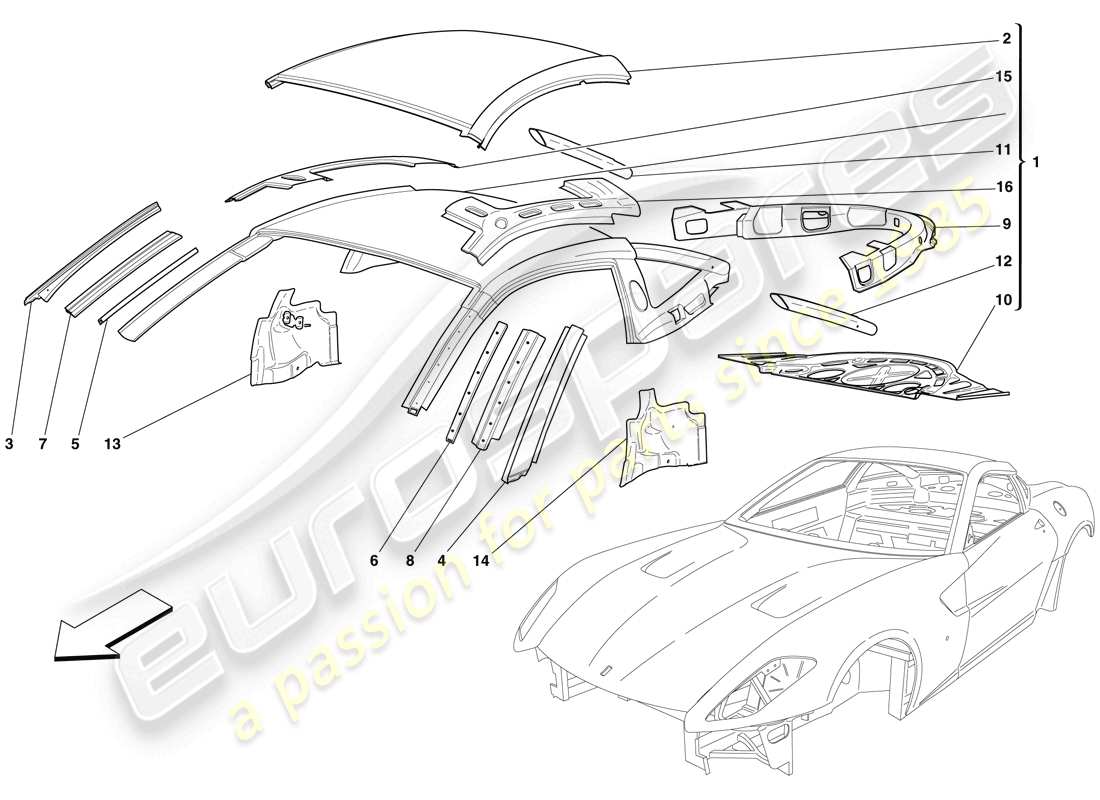 ferrari 599 gtb fiorano (usa) karosserie - dach ersatzteildiagramm