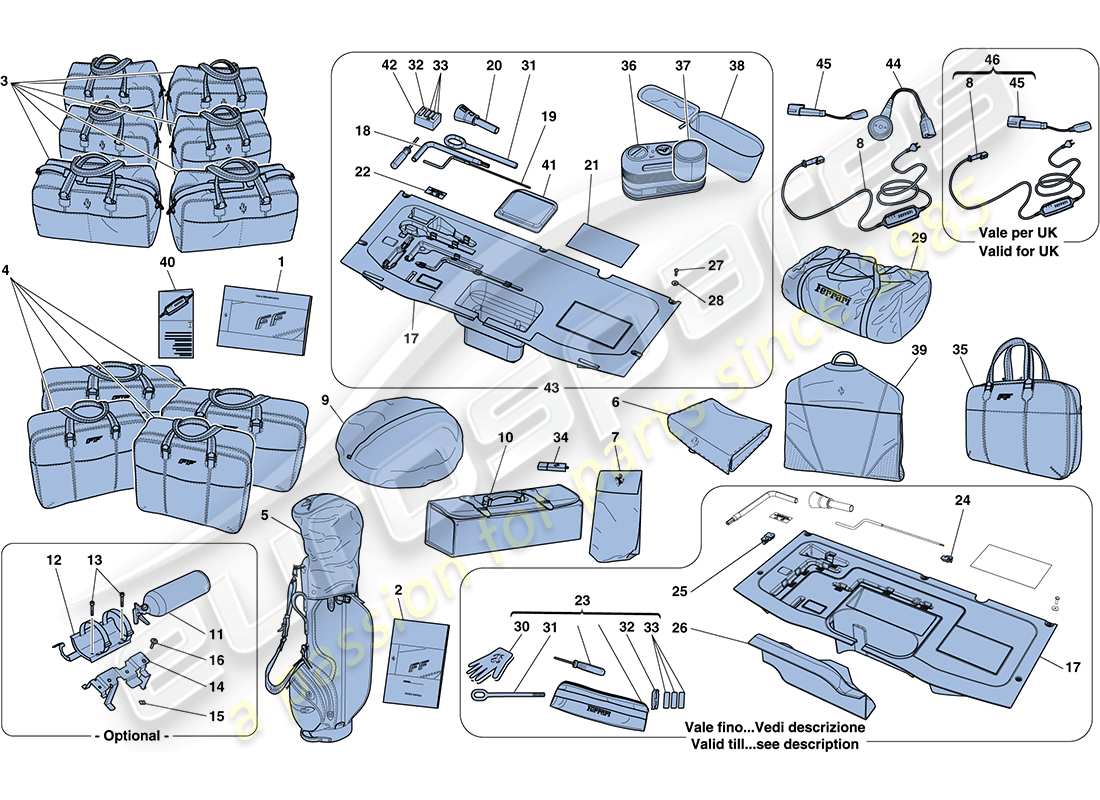 ferrari ff (usa) mit dem fahrzeug lieferumfang enthaltene werkzeuge und zubehör teilediagramm