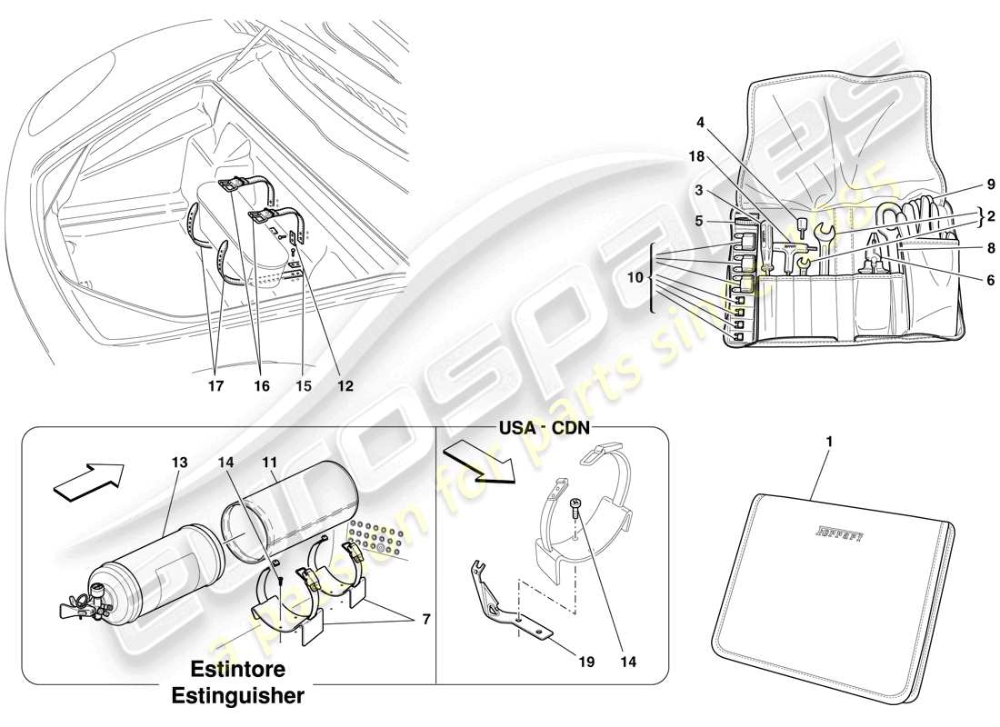 ferrari f430 scuderia (usa) mit dem fahrzeug gelieferte werkzeuge und zubehör teilediagramm