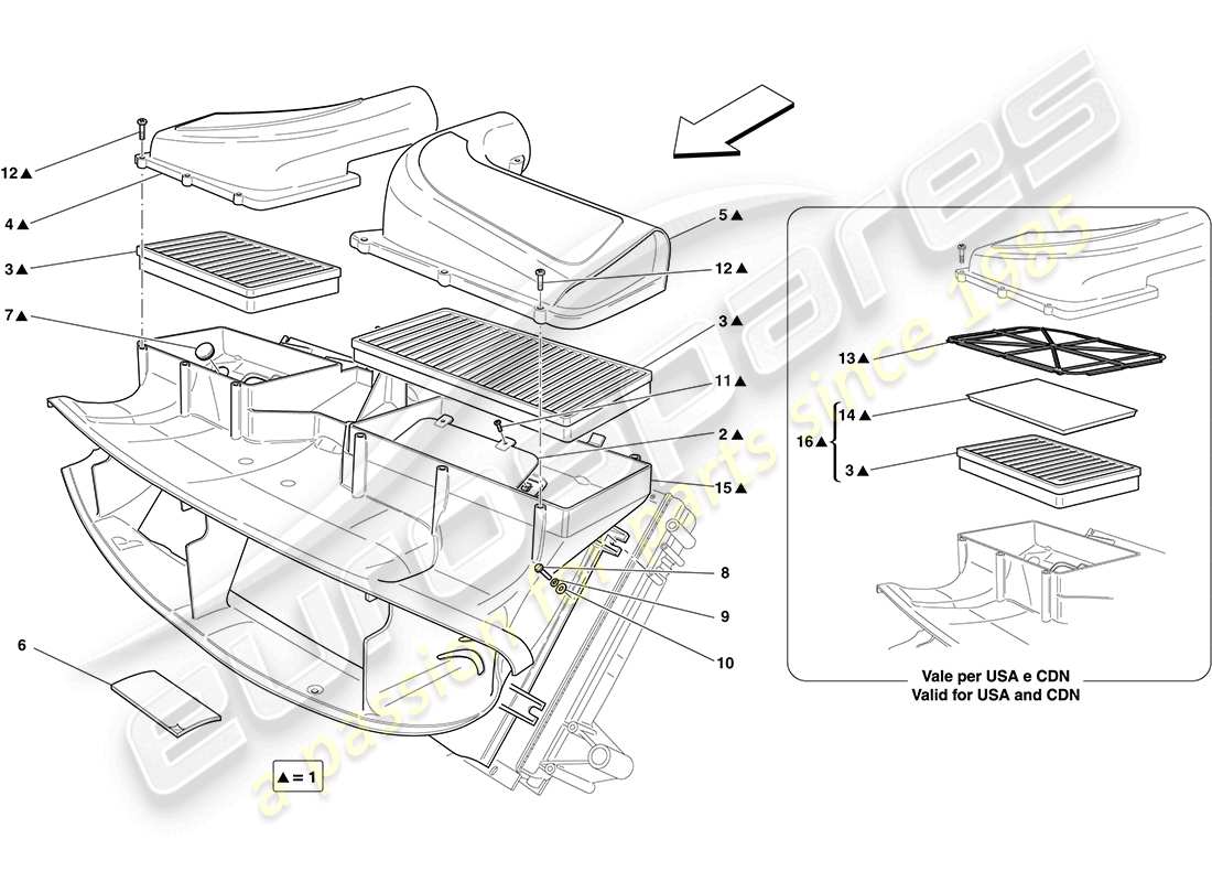 ferrari california (usa) luftfilter, lufteinlass und kanäle teilediagramm