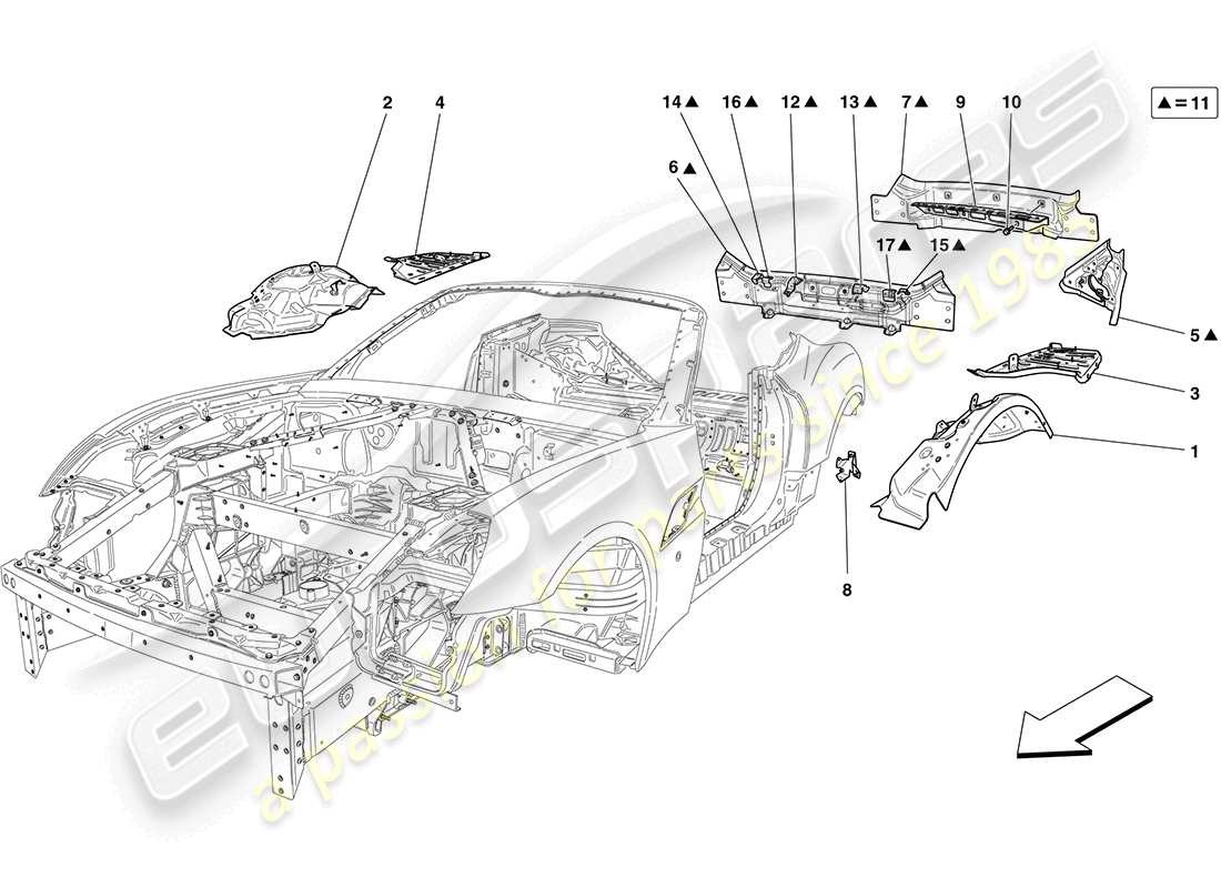 ferrari california (usa) hintere karosserie und aussenverkleidung teilediagramm