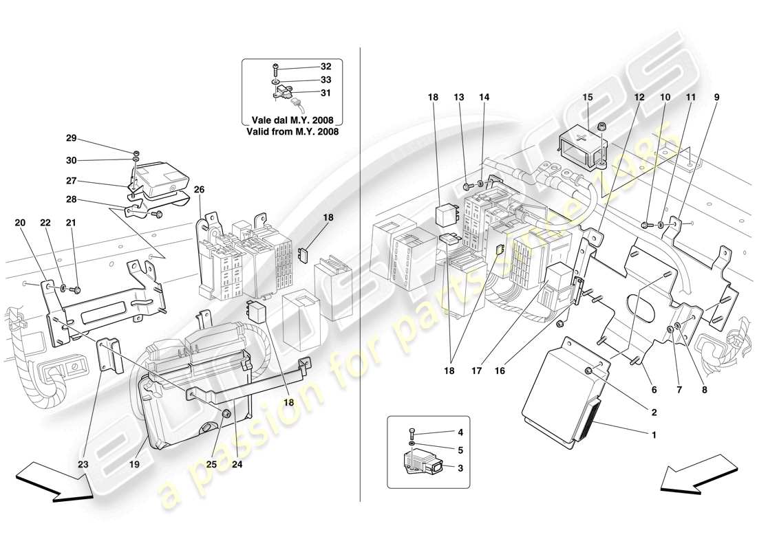 ferrari f430 spider (usa) teilediagramm für steuergeräte im hinteren fahrgastraum