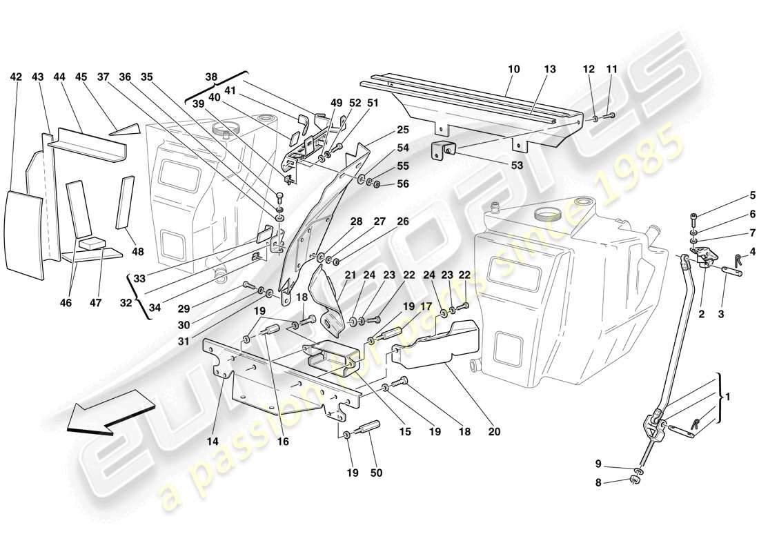 ferrari f430 scuderia spider 16m (rhd) kraftstofftanks – befestigungen und schutz teilediagramm