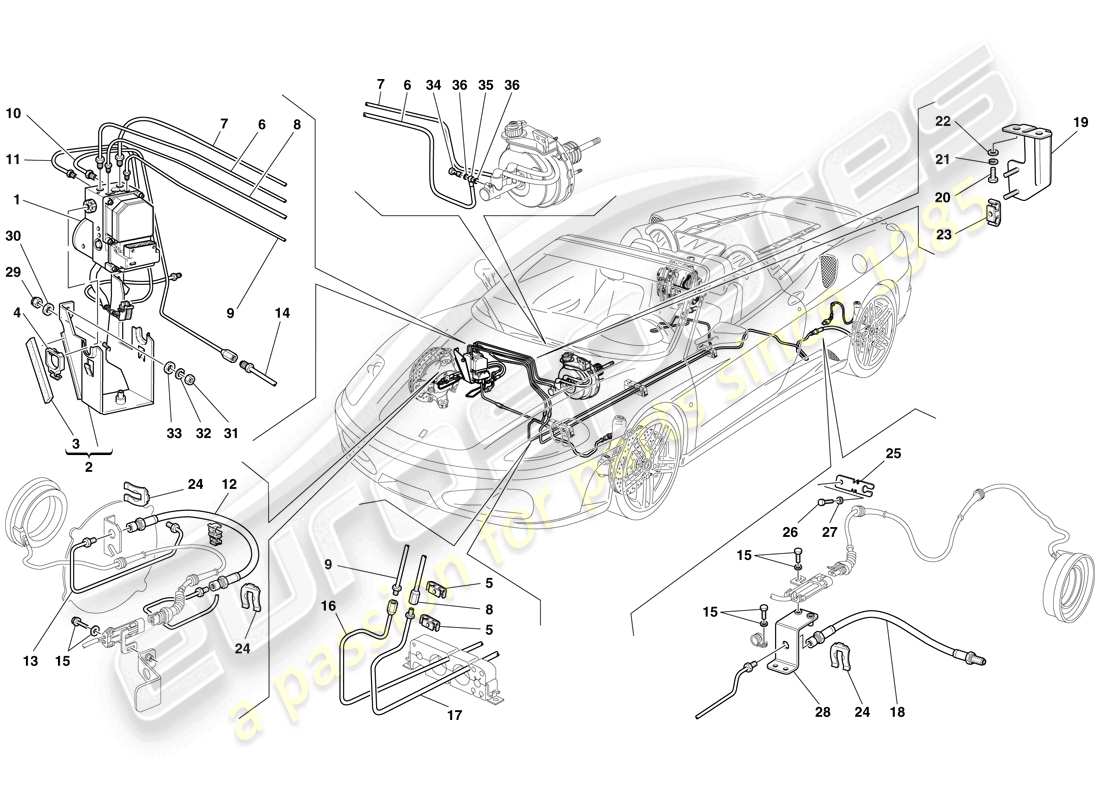 ferrari f430 spider (rhd) bremssystem teilediagramm