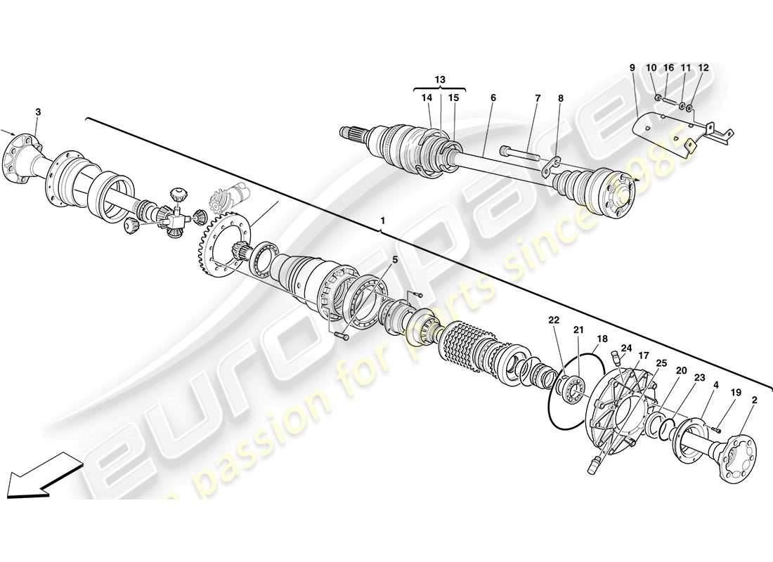 ferrari f430 coupe (rhd) differential und achsselleite ersatzteildiagramm