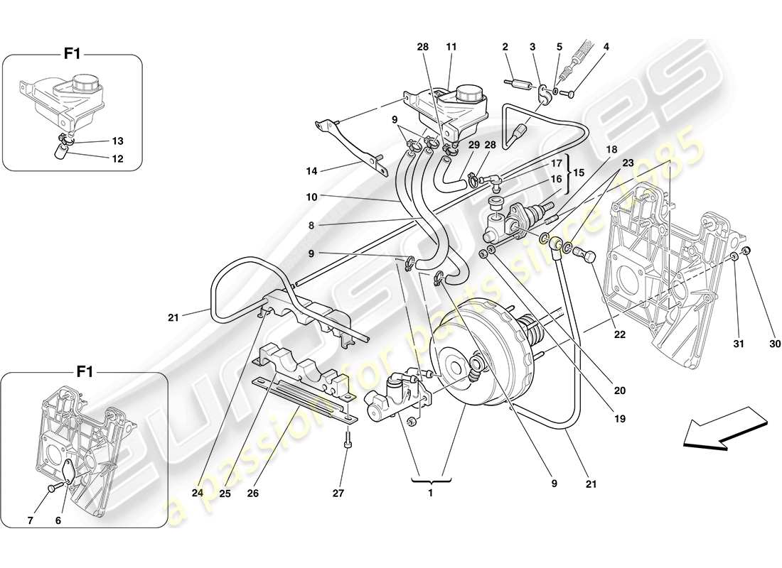 ferrari f430 coupe (usa) hydraulische brems- und kupplungssteuerung teilediagramm