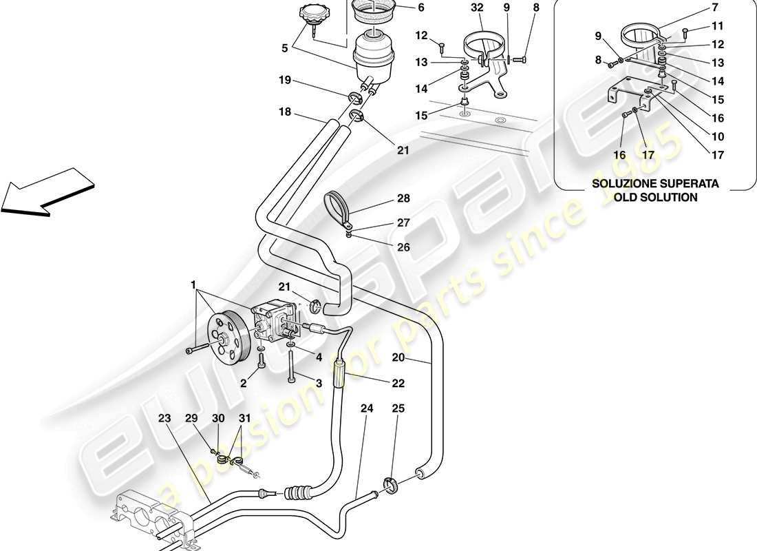 ferrari f430 coupe (usa) servolenkungspumpe und vorratsbehälter – teilediagramm