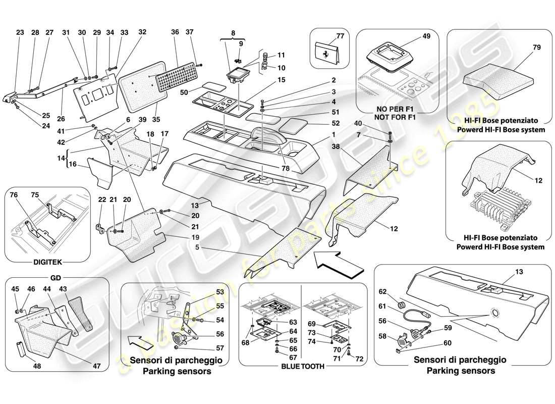 ferrari f430 spider (usa) tunnel - unterkonstruktion und zubehör teilediagramm